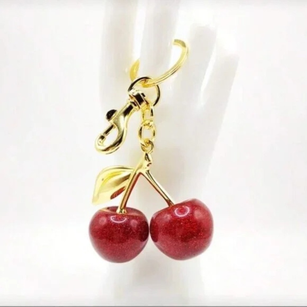 Chic Gold and Red Cherry Key Holder